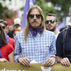 El portavoz de Podemos, Pablo Fernández, durante una manifestación