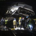 El tren accidentado, a 20 de enero de 2026, en Gelida, Barcelona, Catalunya (España).