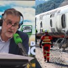 El presentador de Onda Cero, Carlos Alsina, y una imagen del accidente de Adamuz, en Córdoba.