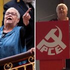 Feli Velázquez chillando en el Congreso y en un acto del PCE