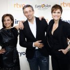 Adela González, Javier Ruiz y Miriam Moreno en la presentación de la programación de primavera de RTVE en 2025.