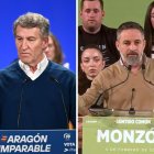 Alberto Núñez Feijóo y Santiago Abascal en sendos mítines en Aragón