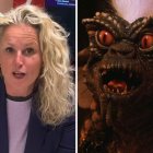 La portavoz de la ejecutiva del PSOE, Montse Mínguez, y un Gremlin