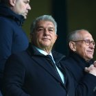 VILLARREAL, SPAIN - DECEMBER 21: Joan Laporta, President of FC Barcelona looks on from the stands prior to the LaLiga EA Sports match between Villarreal CF and FC Barcelona at Estadio de la Ceramica on December 21, 2025 in Villarreal, Spain. (Photo by Alex Caparros/Getty Images)