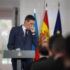 El presidente del Gobierno, Pedro Sánchez, durante una reuda de prensa en el Palacio de La Moncloa.
