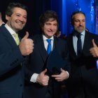 El líder de Vox, Santiago Abascal junto a Javier Milei y el lider de la formación Chega, André Ventura