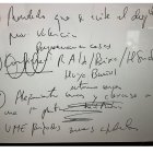 Imagen del documento con las notas de la exconsellera Salomé Pradas

REMITIDA / HANDOUT por REPRESENTACIÓN DE SALOMÉ PRADAS
Fotografía remitida a medios de comunicación exclusivamente para ilustrar la noticia a la que hace referencia la imagen, y citando la procedencia de la imagen en la firma
27/3/2026