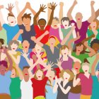 Vector illustrations of young people rejoicin