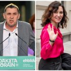 El líder de Bildu, Arnaldo Otegi, y la presidenta de la Comunidad de Madrid, Isabel Díaz Ayuso