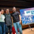 El portavoz de ERC en el Congreso de los Diputados, Gabriel Rufián y la secretaria política de Podemos y eurodiputada, Irene Montero, durante su acto en Barcelona.