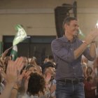 El presidente del Gobierno, Pedro Sánchez, durante un acto de la campaña electoral del PSOE en Huelva.