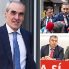 El fiscal Alejandro Luzón; Víctor de Aldama llegando al Supremo; y Santos Cerdán junto con José Luis Ábalos en una reunión del PSOE.