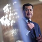 El presidente del PP-A y candidato a la reelección como presidente de la Junta, Juanma Moreno,en el 'Fórum Europa. Tribuna Andalucía'.