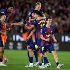 BARCELONA, SPAIN - MAY 10: Gavi of FC Barcelona celebrates after defeating Real Madrid, and winning the LaLiga title, after the LaLiga EA Sports match between FC Barcelona and Real Madrid CF at Spotify Camp Nou on May 10, 2026 in Barcelona, Spain. (Photo by David Ramos/Getty Images)