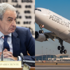 El expresidente Zapatero (izq.) y un avión de la aerolínea Plus Ultra (der.)
