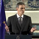 Pedro Sánchez en su comparecencia en Roma tras reunirse con el Papa