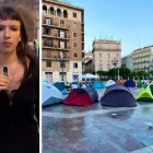 La portavoz de Arran y la acampada de profesores en la Plaza de la Virgen de Valencia