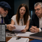 Villarejo, Leire Díez y Santos Cerdán, en una escena creada con IA