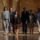 La ministra de Ciencia e Innovación, Diana Morant, y la presidenta de la Acadèmia Valenciana de la Llengua (AVL), Verònica Cantó, durante la apertura del curso de la Acadèmia Valenciana de la Llengua (AVL)