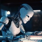 Ilustración de un robot navegando en internet.