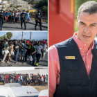 El presidente del Gobierno, Pedro Sánchez, junto a imágenes de inmigrantes en Ceuta durante la crisis migratoria.
