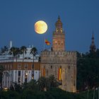 Eclipse lunar parcial en Sevilla con la Torre del Oro enfrente.