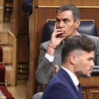 El presidente del Gobierno, Pedro Sánchez, durante la sesión en el Congreso en la que se juega la convalidación o derogación de los dos Reales Decretos en materia de vivienda