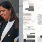 La jueza Beatriz Biedma junto a pantallazos de conversaciones suyas con Sáenz de Tejada.