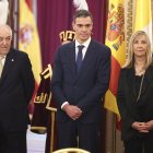 l presidente del Tribunal Constitucional, Cándido Conde-Pumpido; el presidente del Gobierno, Pedro Sánchez, y la presidenta del Supremo, Isabel Perelló.