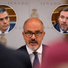 El consejero delegado de Iryo, Fabrizio Favara, Pedro Sánchez y Óscar Puente
