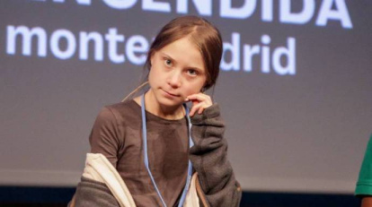 Greta Thunberg, en su multitudinaria rueda de prensa en Madrid.