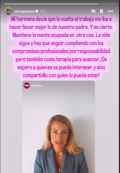 Carla Goyanes vuelve al trabajo siguiendo los consejos de su hermana Caritina.