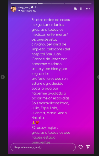 María José Campanario se ha extendido en los agradecimientos a todos los que le han atendido en el hospital.