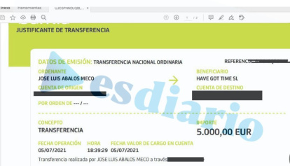 Justificante de pago de 5000€ por parte de Ábalos