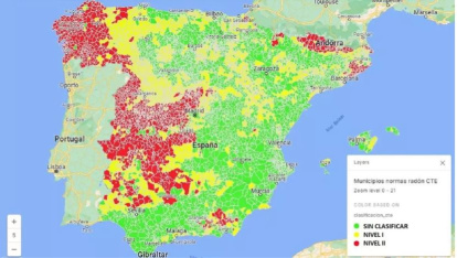 Mapa gas radón en España