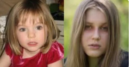 Julia Wandelt junto a la foto de Madeleine McCann