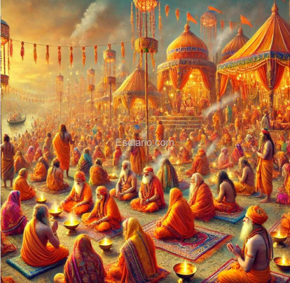 Recreacion del festival Maha Kumbh en la India