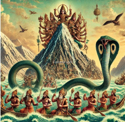 Recreacion leyenda de Samudra Manthan,