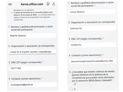 Formularios de la encuesta pública de la OPA con Ábalos o Begoña Gómez