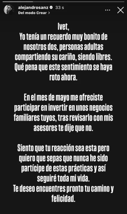 Alejandro Sanz ha roto su silencio en Instagram.