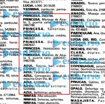 Anuncios de las saunas de Sabiniano Gómez.