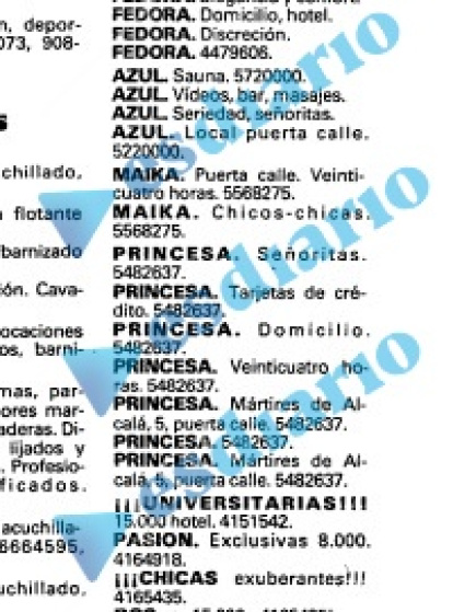 Anuncios de las saunas de Sabiniano Gómez.