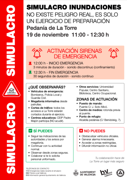 Cartel con instrucciones para el simulacro
