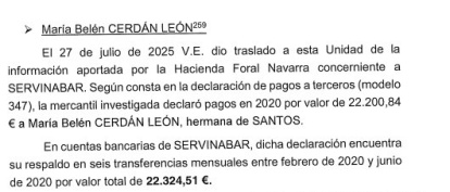 Pagos de Servinabar a la hermana de Santos Cerdán