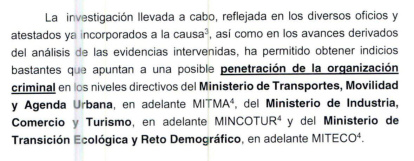 Extracto del informe de la UCO que apunta a que la trama de hidrocarburos se infiltró en Transportes, Industria y Transición Ecológica