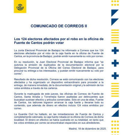Comunicado de Correos