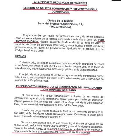 Escrito presentado ante la Fiscalía
