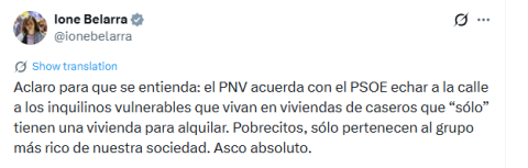 X de Ione Belarra criticando el pacto PSOE-PNV