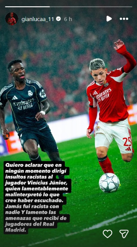Publicación en Instagram del jugador argentino