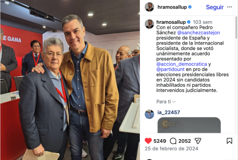 El posteo en redes sociales de Henry Ramos Allup con Sánchez